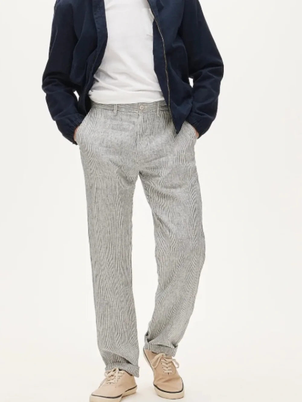 J crew navy ivory stripe Classic-fit linen trouser 34 x 32